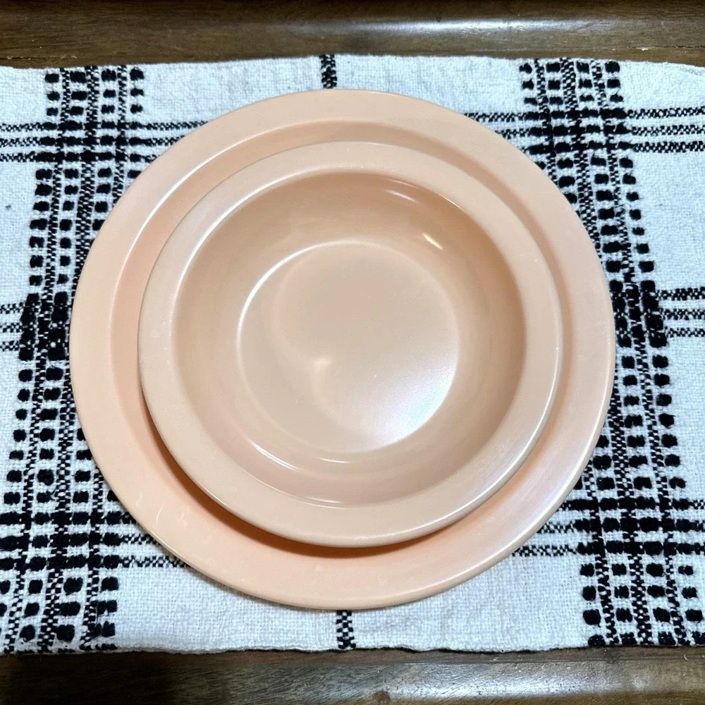 Vintage Texas Ware Dallas Ware Melamine Plate‎ and Bowl Set Peach Pink MCM 2pc